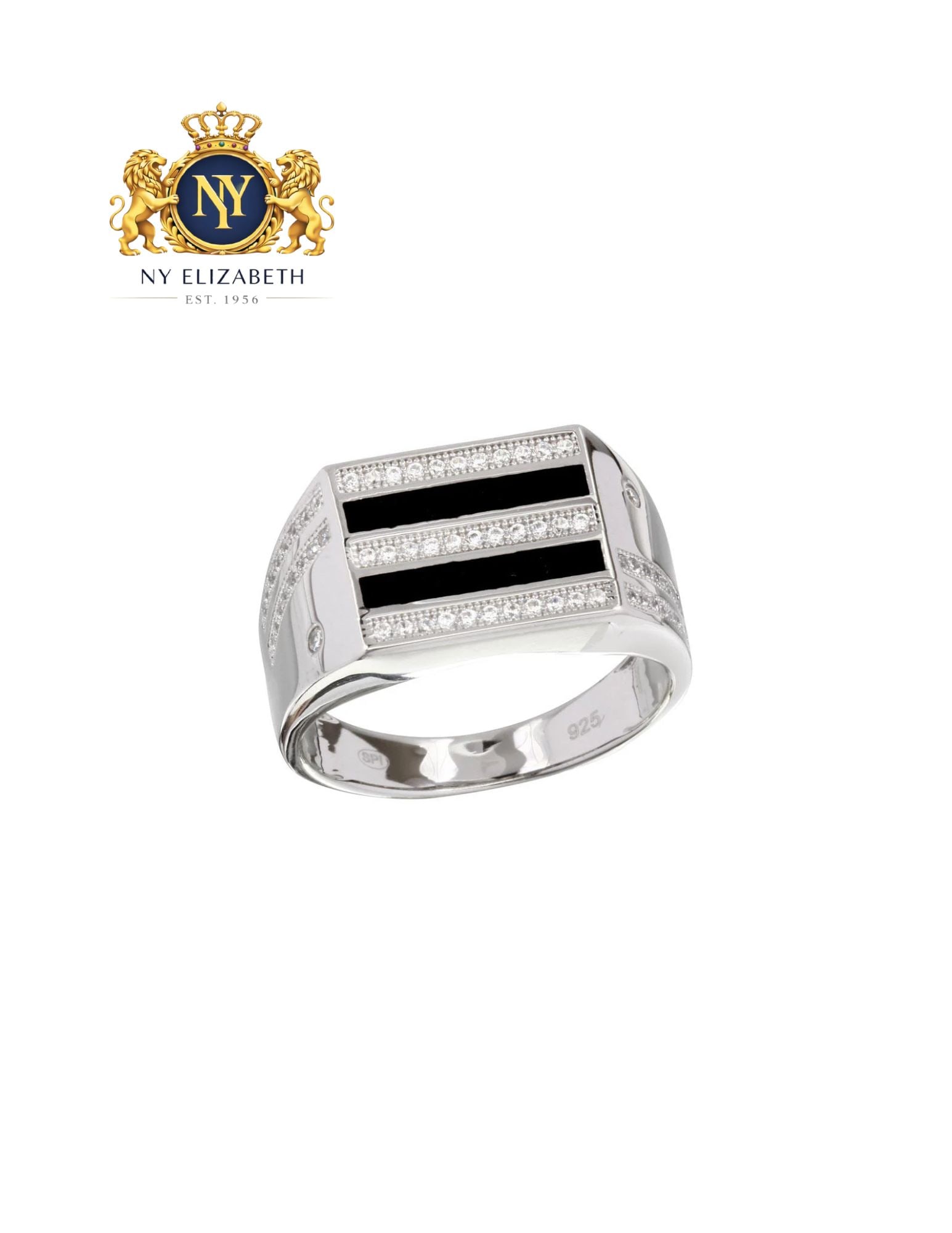 TWO-TONE 925 RHODIUM PLATED 925 STERLING SILVER MEN'S RING: Two-Tone 925 Rhodium Plated 925 Sterling Silver CZ Men's Ring Metal: 925 Sterling Silver Plating: Nickel Free Rhodium Plated and Black Enamel Stone: Cubic Zirconia Stones Ring Size:: 11 US Accessories