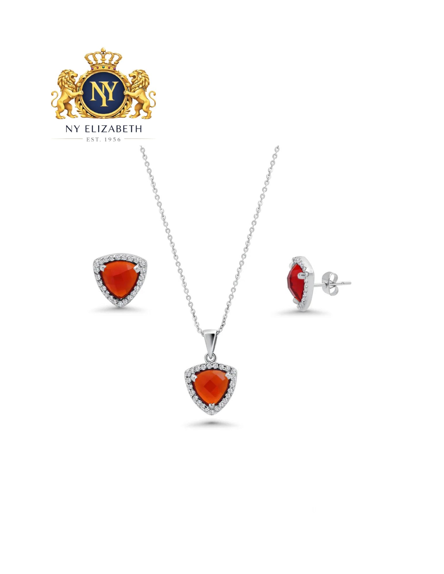 RHODIUM PLATED 925 STERLING SILVER BIRTSTONE TRIANGLE EARRING & PENDANT SET (1 of 2)