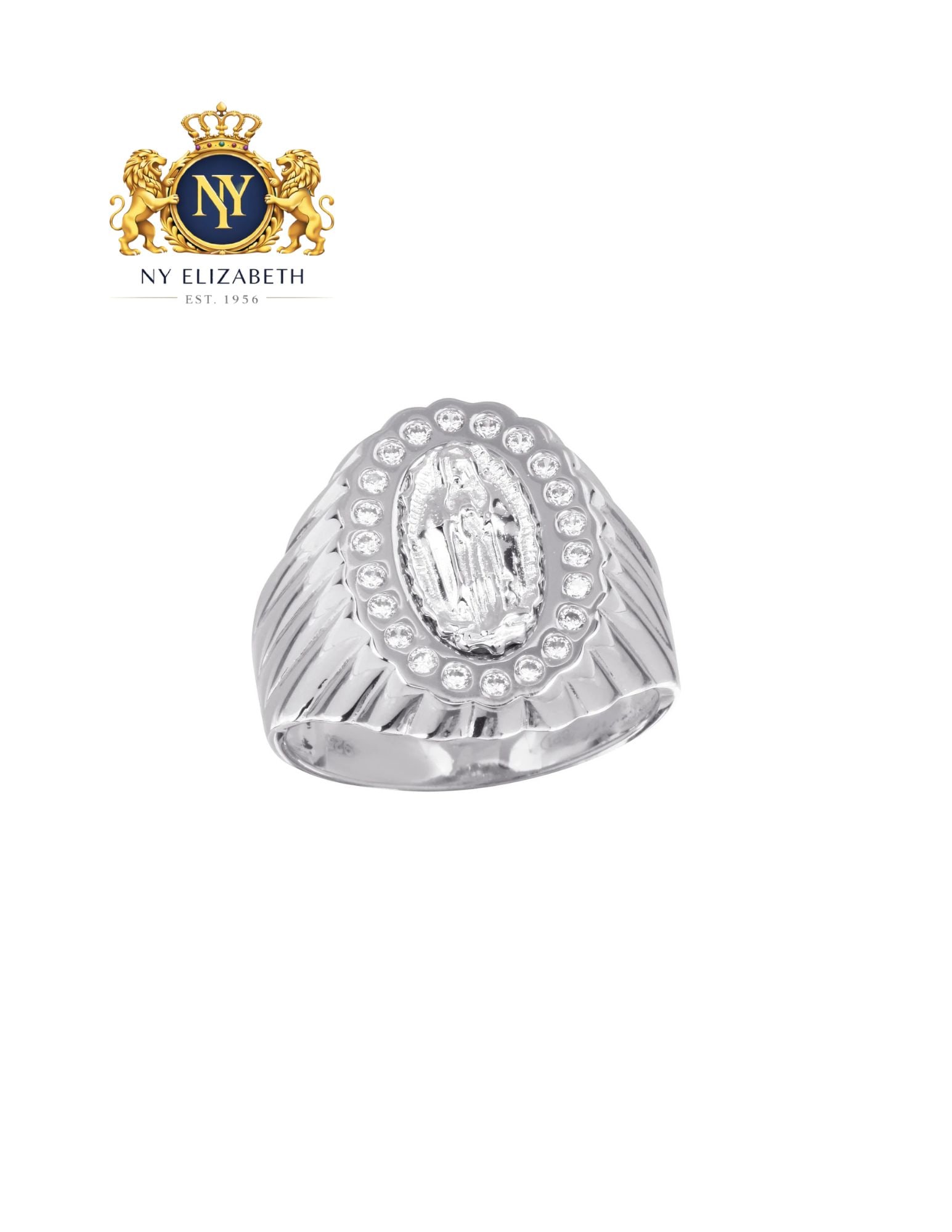 RHODIUM PLATED 925 STERLING SILVER GUADALUPE RING WITH CZ: Rhodium Plated 925 Sterling Silver Guadalupe Ring with CZ Metal: 925 Sterling Silver Plating: Rhodium Plated Stone: Cubic Zirconia Ring Size:: 11 US Accessories: None Notice: When purchasing pre-ow