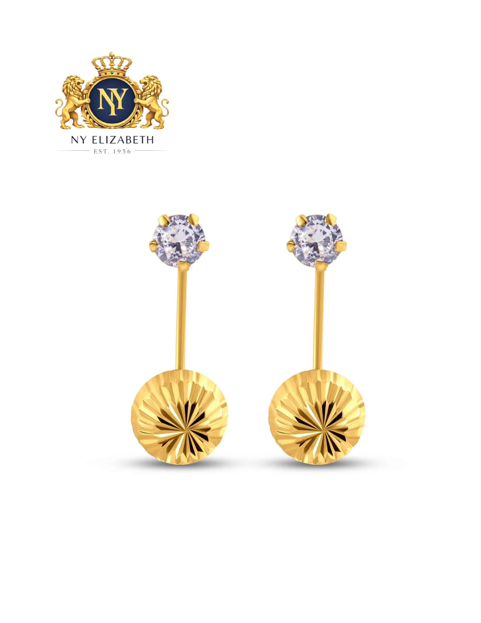 14 KARAT YELLOW GOLD DIAMOND CUT CLEAR EARRINGS: 14 Karat Yellow Gold Diamond Cut Clear CZ Earrings Metal: 14 Karat Gold Stone: Clear CZ Dimensions: Upper 4.4mm | Lower 4mm | 12mm Length Length: None Accessories: None Notice: When purchasing