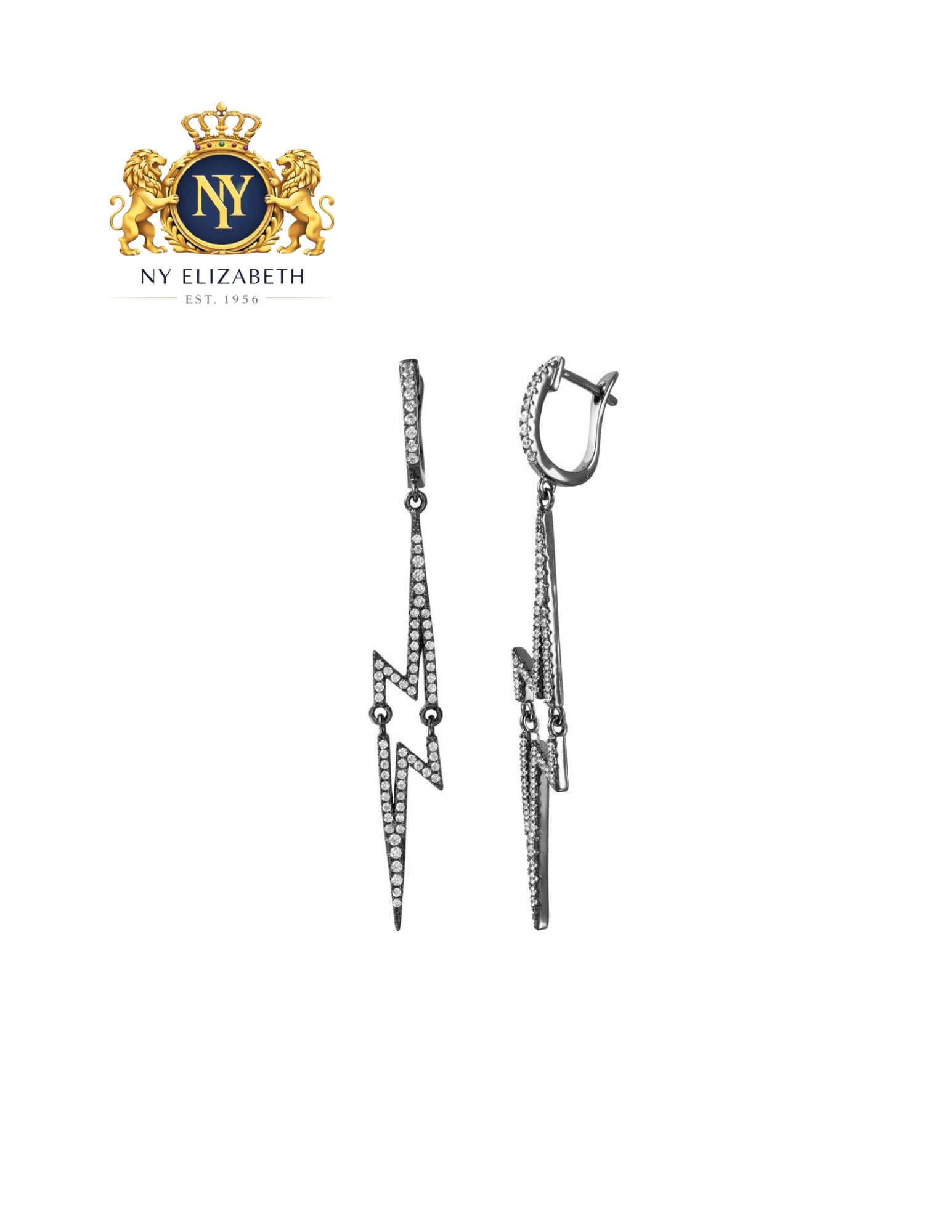 SILVER 925 BLACK RHODIUM PLATED EARRINGS: Silver 925 Black Rhodium Plated CZ Earrings Metal: 925 Sterling Silver Plating: Nickel Free Rhodium Plated Stone: Clear CZ Stones Dimensions: 61mm x 7mm Length: None Accessories: None Noti