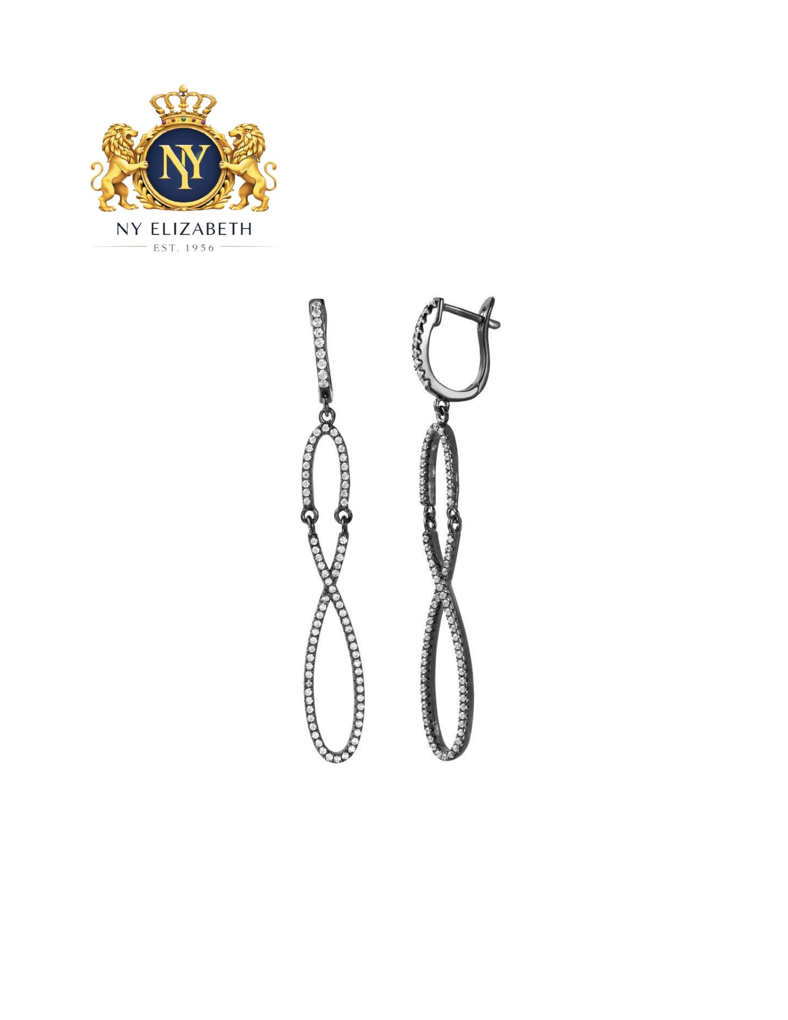 SILVER 925 BLACK RHODIUM PLATED EARRINGS: Silver 925 Black Rhodium Plated CZ Earrings Metal: 925 Sterling Silver Plating: Nickel Free Black Rhodium Plated Stone: Clear CZ Stones Dimensions: 61mm x 8mm Length: None Accessories: None
