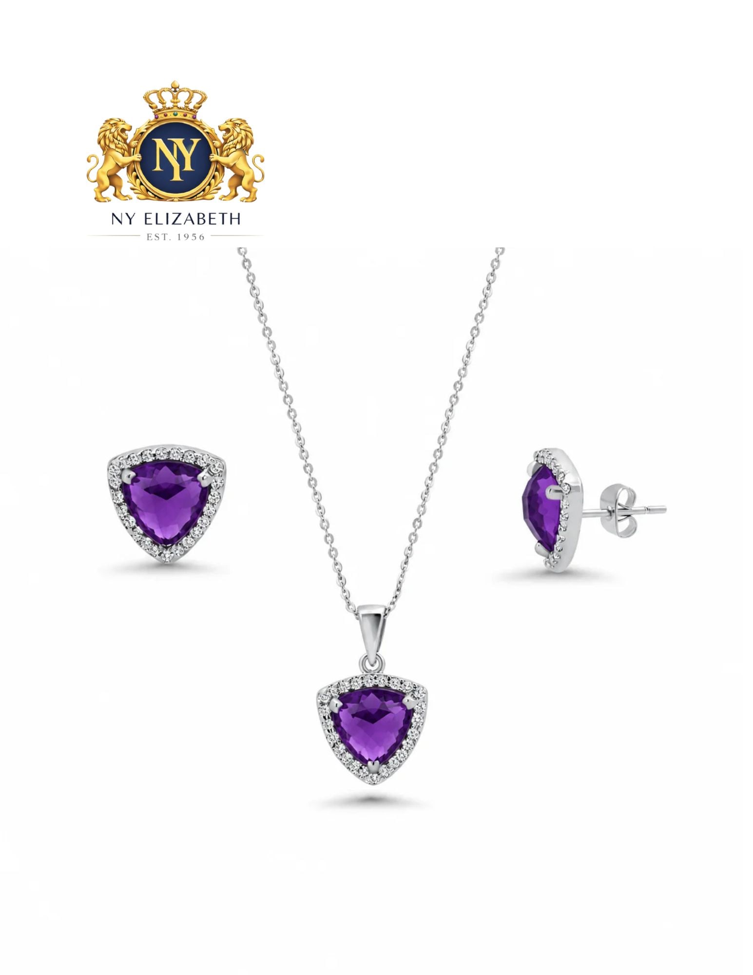 RHODIUM PLATED 925 STERLING SILVER BIRTSTONE TRIANGLE EARRING & PENDANT SET (1 of 2)