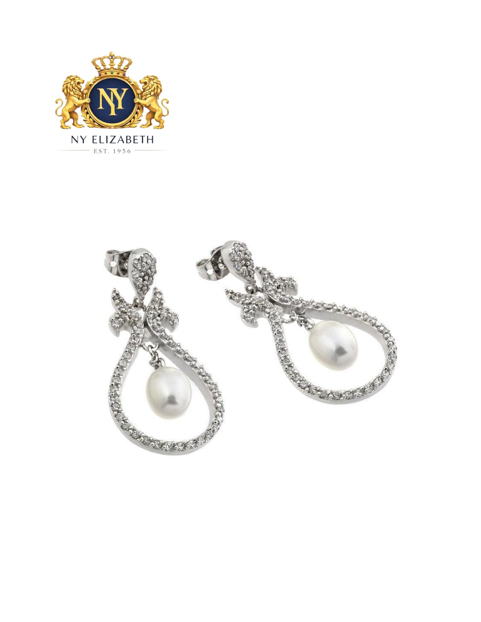 SILVER 925 RHODIUM PLATED FRESH WATER PEARL EARRINGS: Silver 925 Rhodium Plated CZ Fresh Water Pearl Earrings Metal: 925 Sterling Silver Plating: Nickel Free Rhodium Finish Dimensions: 35.2mm x 16.7mm Weight: 6.9 Grams Per pair Length: None Accessori