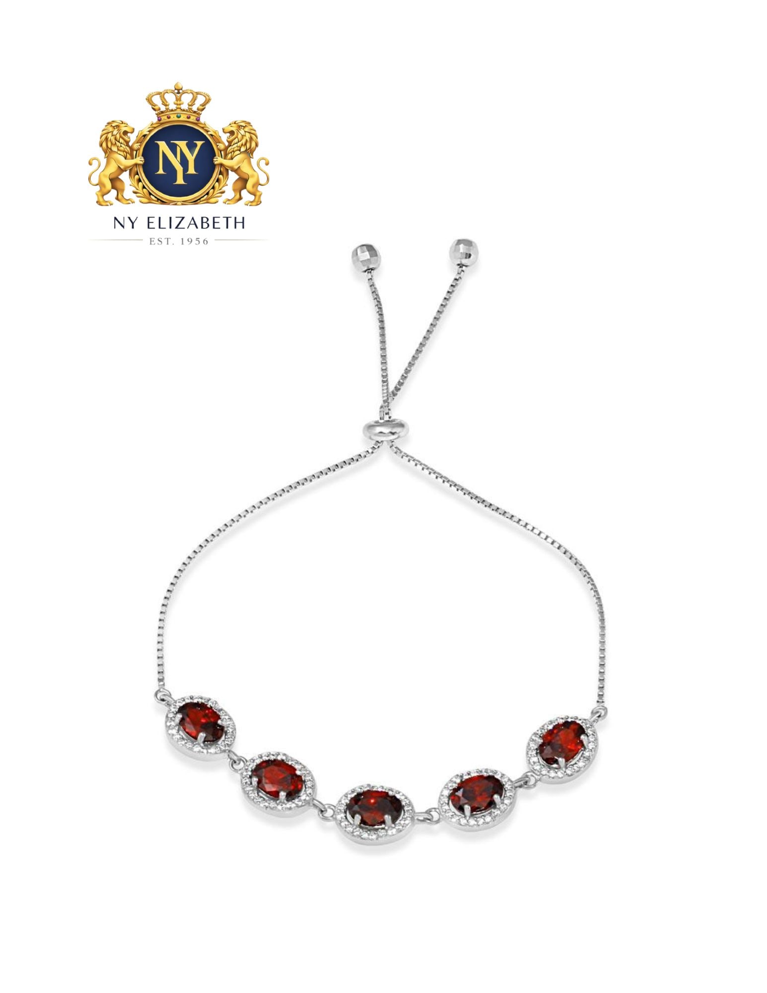 RHODIUM PLATED 925 STERLING SILVER RED OVAL AND CLEAR ROUND LARIAT BRACELET: Rhodium Plated 925 Sterling Silver Red Oval and Clear Round CZ Lariat Bracelet Metal: 925 Sterling Silver Plating: Nickel Free Rhodium Plated Stone: Red Oval And Clear CZ Stone Weight: 5.8 grams Lengt