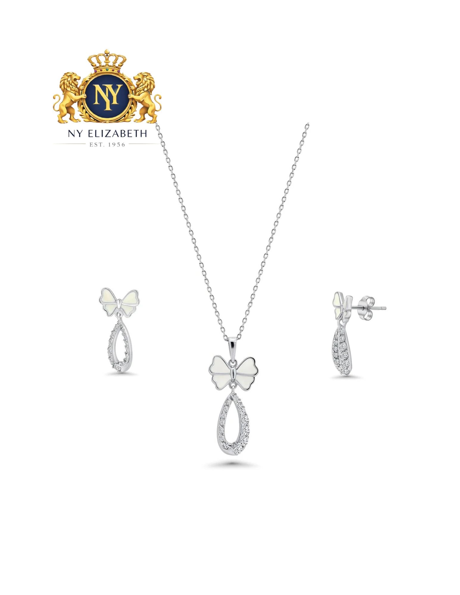 RHODIUM PLATED 925 STERLING SILVER OPEN BUTTERFLY CLEAR SET: Rhodium Plated 925 Sterling Silver Open Butterfly Clear CZ Set Metal: 925 Sterling Silver Plating: Nickel Free Rhodium Plated Stone: Clear CZ Dimensions: Earring Dimensions: 10.3mm x 20.8mmPendant Dim
