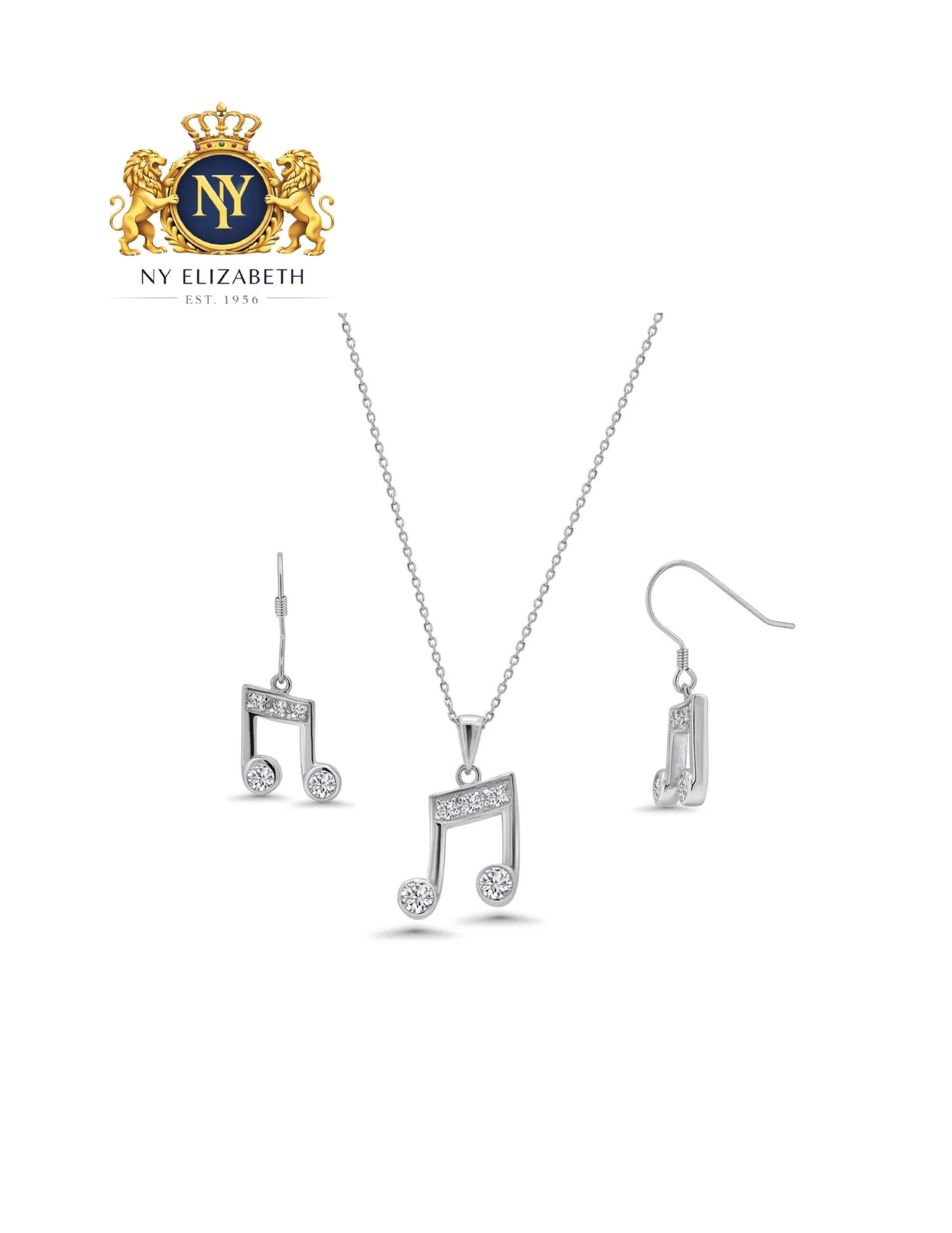 RHODIUM PLATED 925 STERLING SILVER EARRING AND NECKLACE SET: Rhodium Plated 925 Sterling Silver CZ Earring and Necklace Set Metal: 925 Sterling Silver Plating: Nickel Free Rhodium Plated Stone: Clear Cubic Zirconia Dimensions: Pendant: 20mm x 13mm, Earrings: