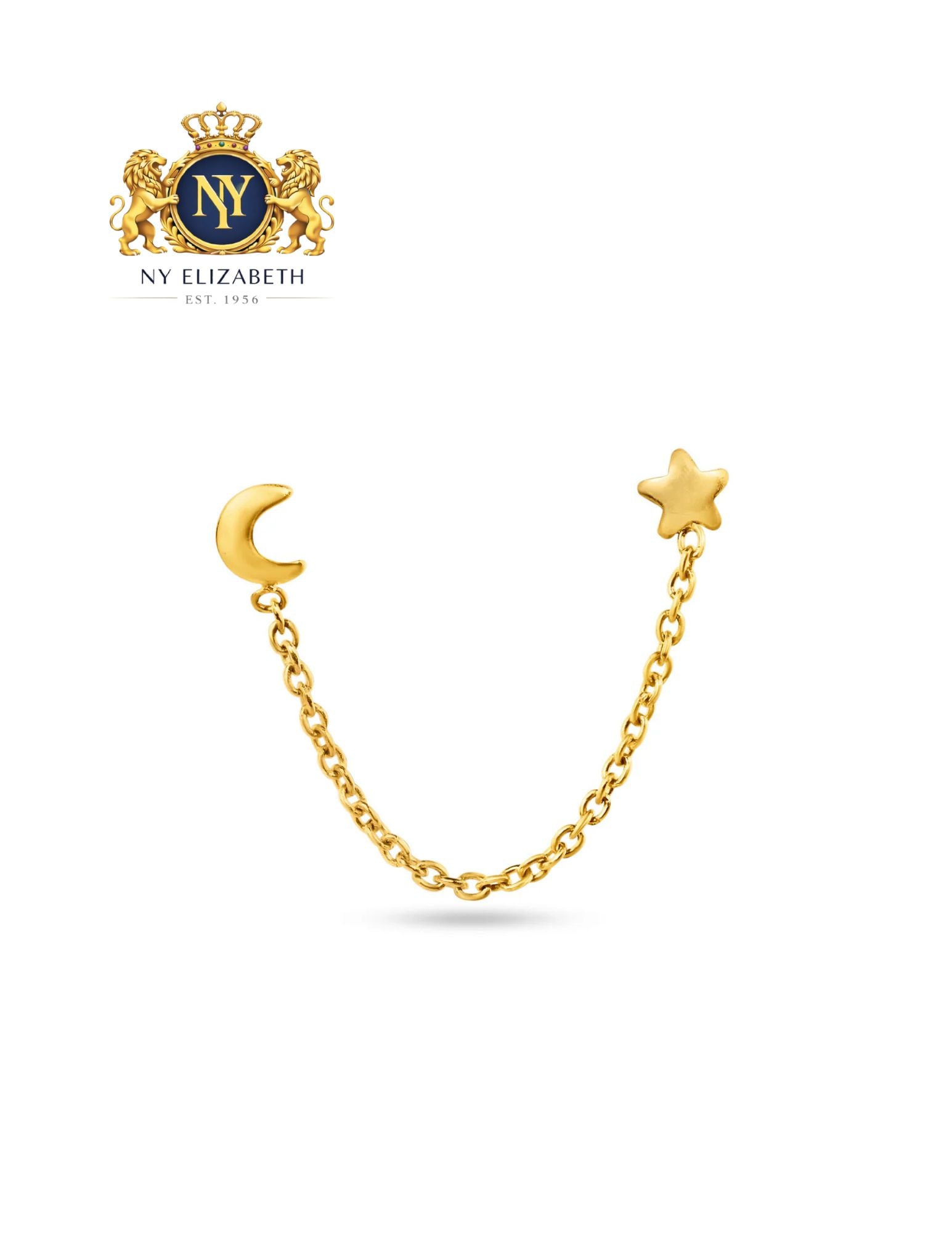 14 KARAT YELLOW GOLD DOUBLE PIERCING STAR AND MOON EARRINGS: 14 Karat Yellow Gold Double Piercing Star and Moon Earrings Metal: 14 Karat Gold Dimensions: Moon/Star 3mm / 1" Chain Length: None Accessories: None Notice: When purchasing pre-owned goods, please ref