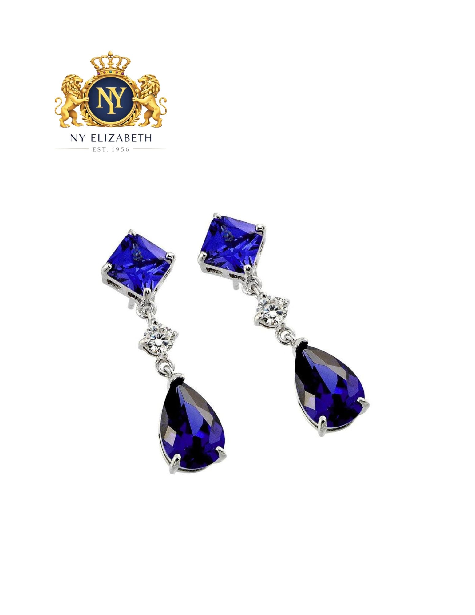 SILVER 925 GOLD RHODIUM PLATED TANZANITE AND CLEAR EARRINGS: Silver 925 Gold Rhodium Plated Tanzanite and Clear CZ Earrings Metal: 925 Sterling Silver Plating: Nickel Free Rhodium Finish Stone: Tanzanite and Clear CZ Dimensions: Chain Length 32.1mm Length: None