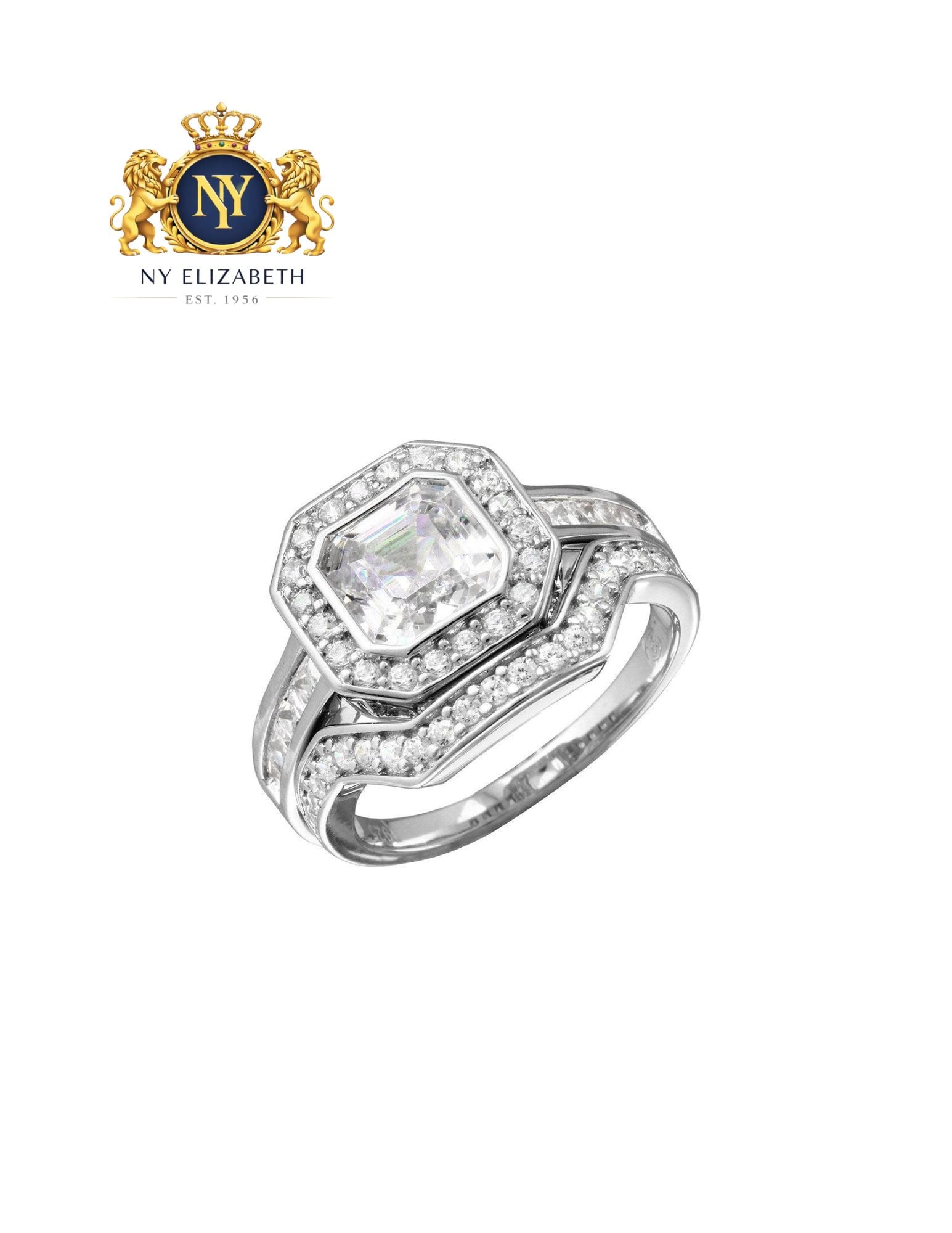 RHODIUM PLATED 925 STERLING SILVER 2PCS BRIDAL RING (1 of 3)