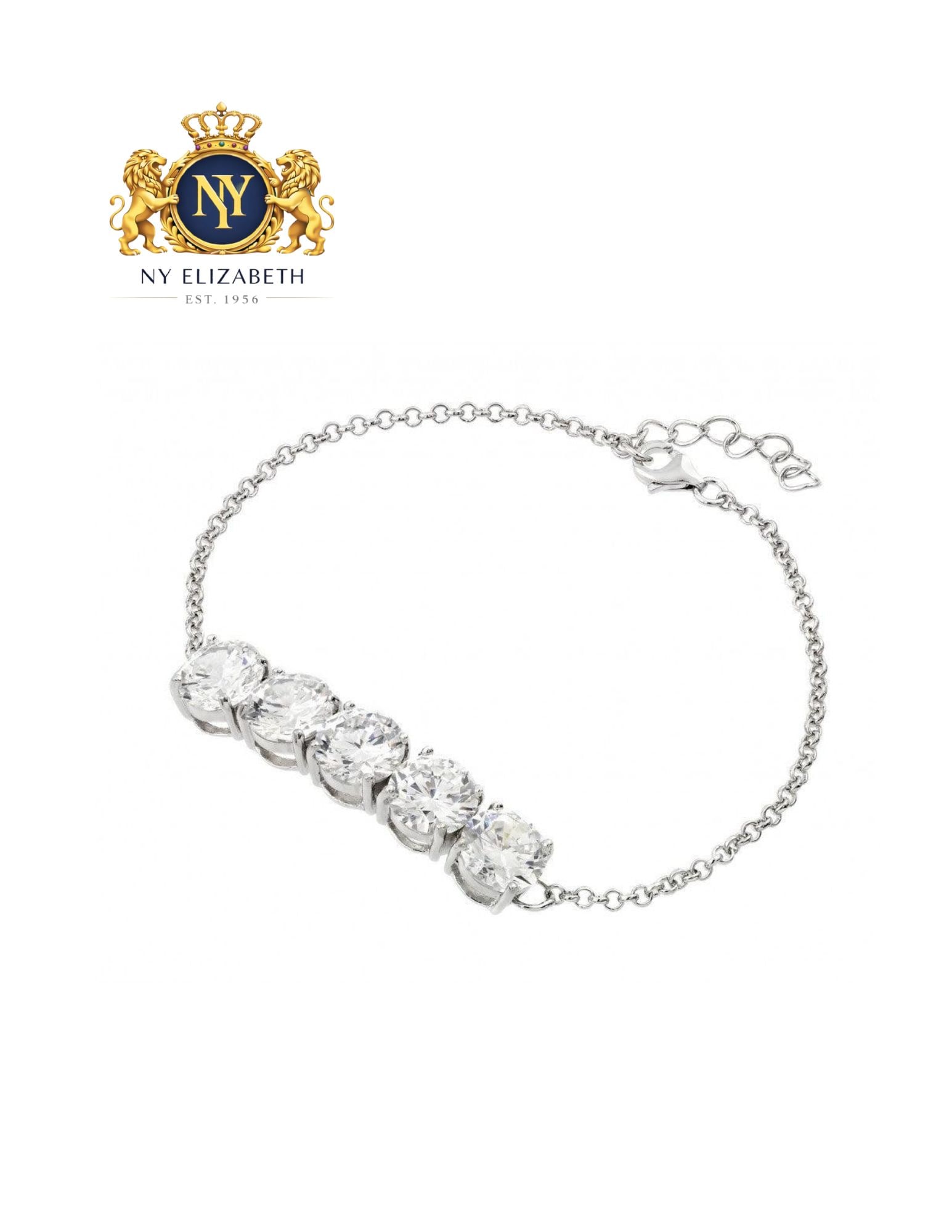 SILVER 925 RHODIUM PLATED FIVE ROUND CROWN BRACELET: Silver 925 Rhodium Plated Five Round Crown CZ Bracelet Metal: 925 Sterling Silver Plating: Nickel Free Rhodium Plated Stone: Clear CZ Stones Dimensions: 39.10mm x 8.05mm x 6.15mm Length: None Acce
