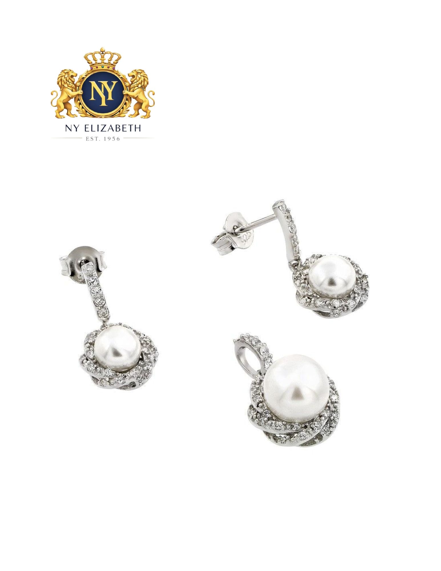 SILVER 925 RHODIUM PLATED CENTER PEARL EARRING AND NECKLACE SET (1 of 2)