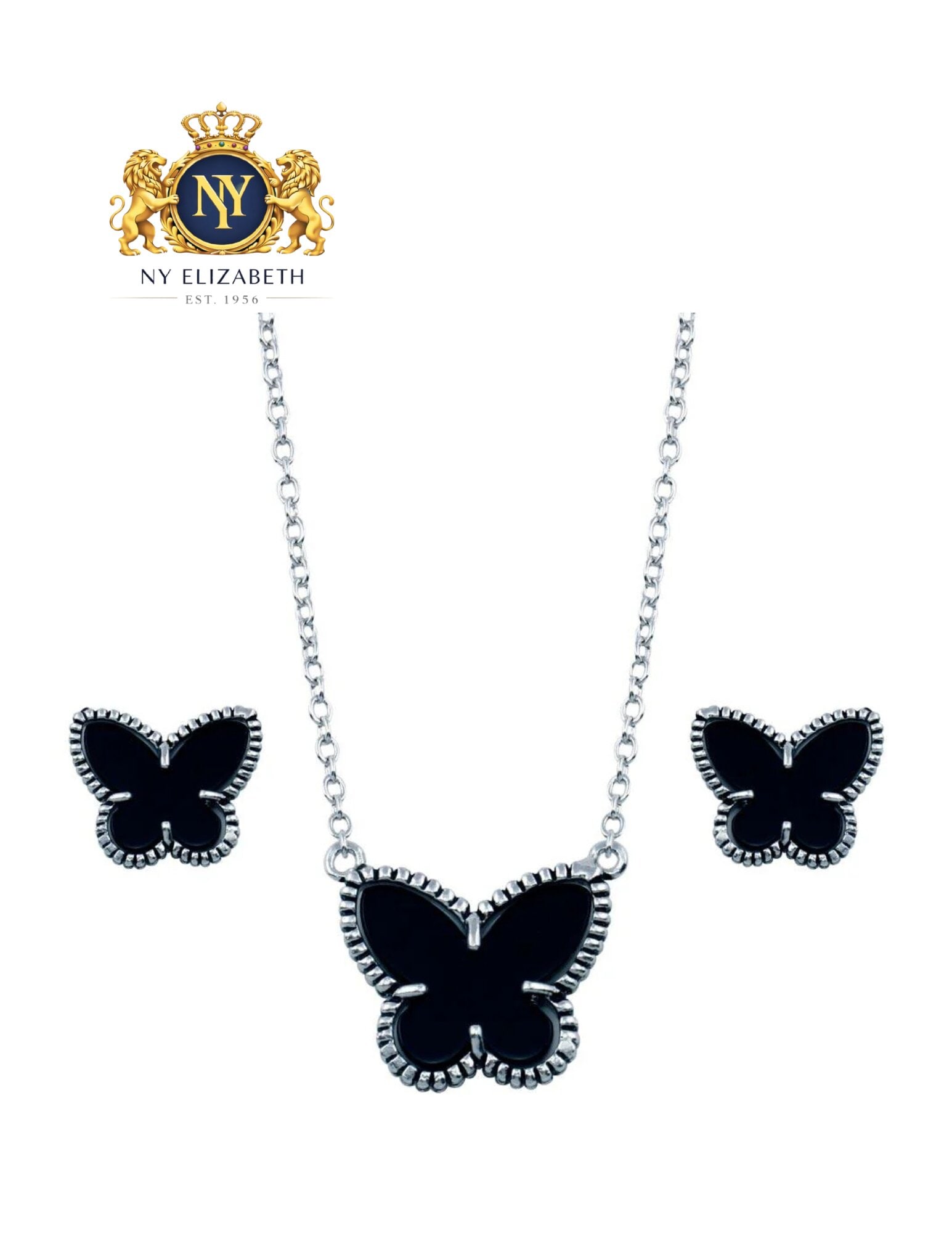 RHODIUM PLATED 925 STERLING SILVER BLACK ONYX MATCHING SET: Rhodium Plated 925 Sterling Silver Black Onyx Matching Set Metal: 925 Sterling Silver Plating: Nickel Free Rhodium Plated Stone: Black onyx stones Dimensions: Earring Dimensions : 15.6mm x 13.4mmPenda