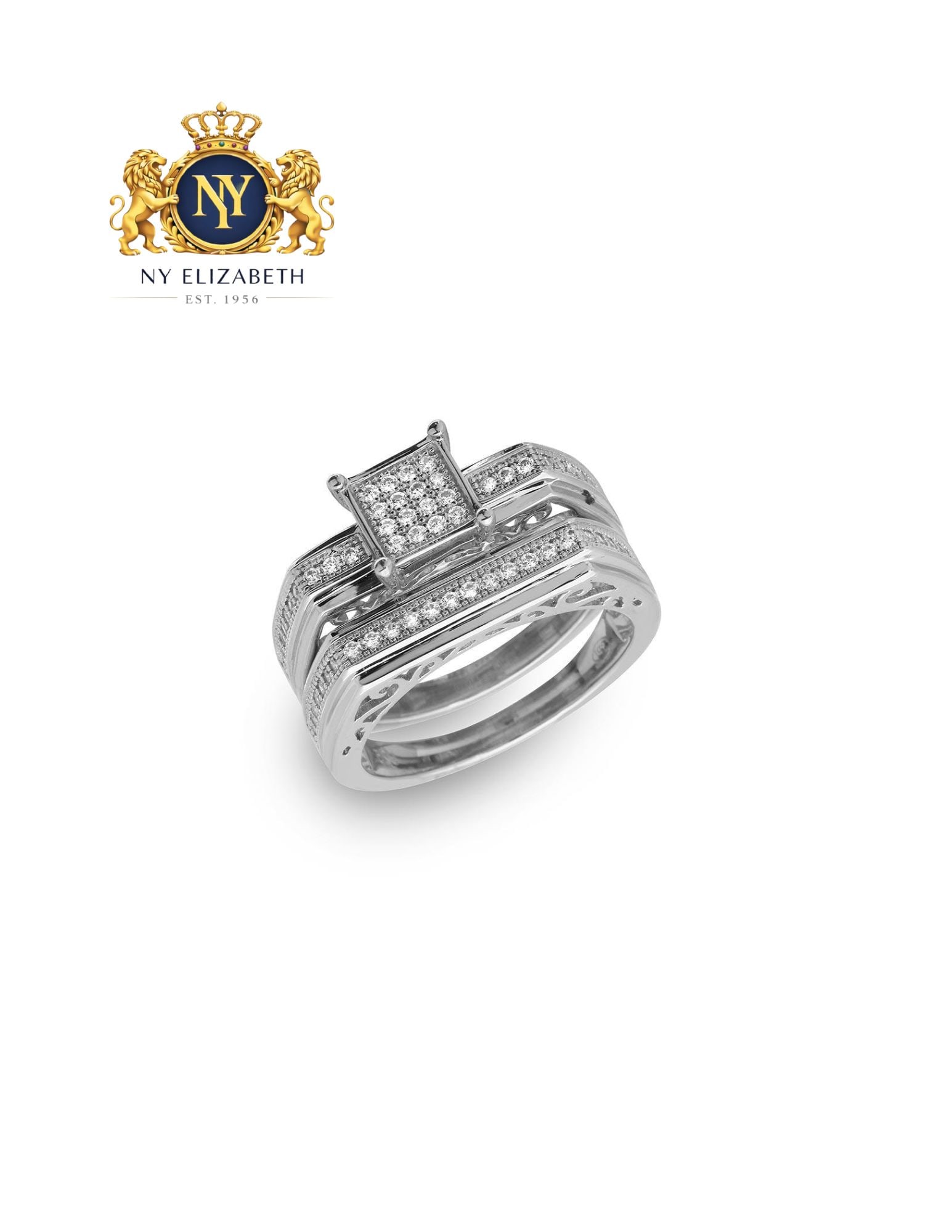 SILVER 925 RHODIUM PLATED TWO PIECE CLEAR RING: Silver 925 Rhodium Plated Two Piece Clear CZ Ring Metal: 925 Sterling Silver Plating: 19mm x 10mm Stone: Clear CZ Stones Ring Size:: 8 US Accessories: None Notice: When purchasing pre-owned goods,