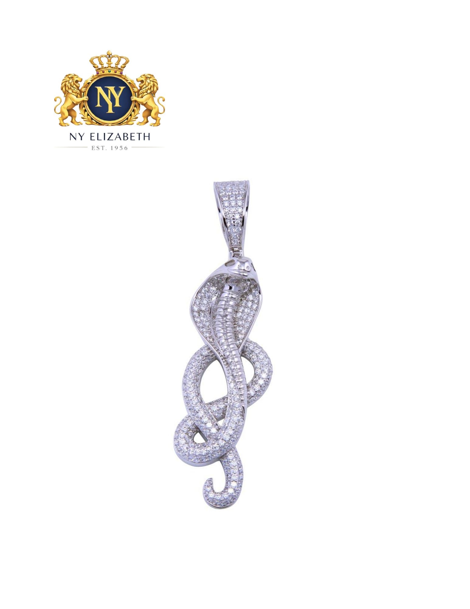 RHODIUM PLATED 925 STERLING SILVER COBRA PENDANT: Rhodium Plated 925 Sterling Silver CZ Cobra Pendant Metal: 925 Sterling Silver Plating: Rhodium Plated Dimensions: 17.8mm x 49mm Length: Clear CZ Stones Accessories: None Notice: When purchasing pr
