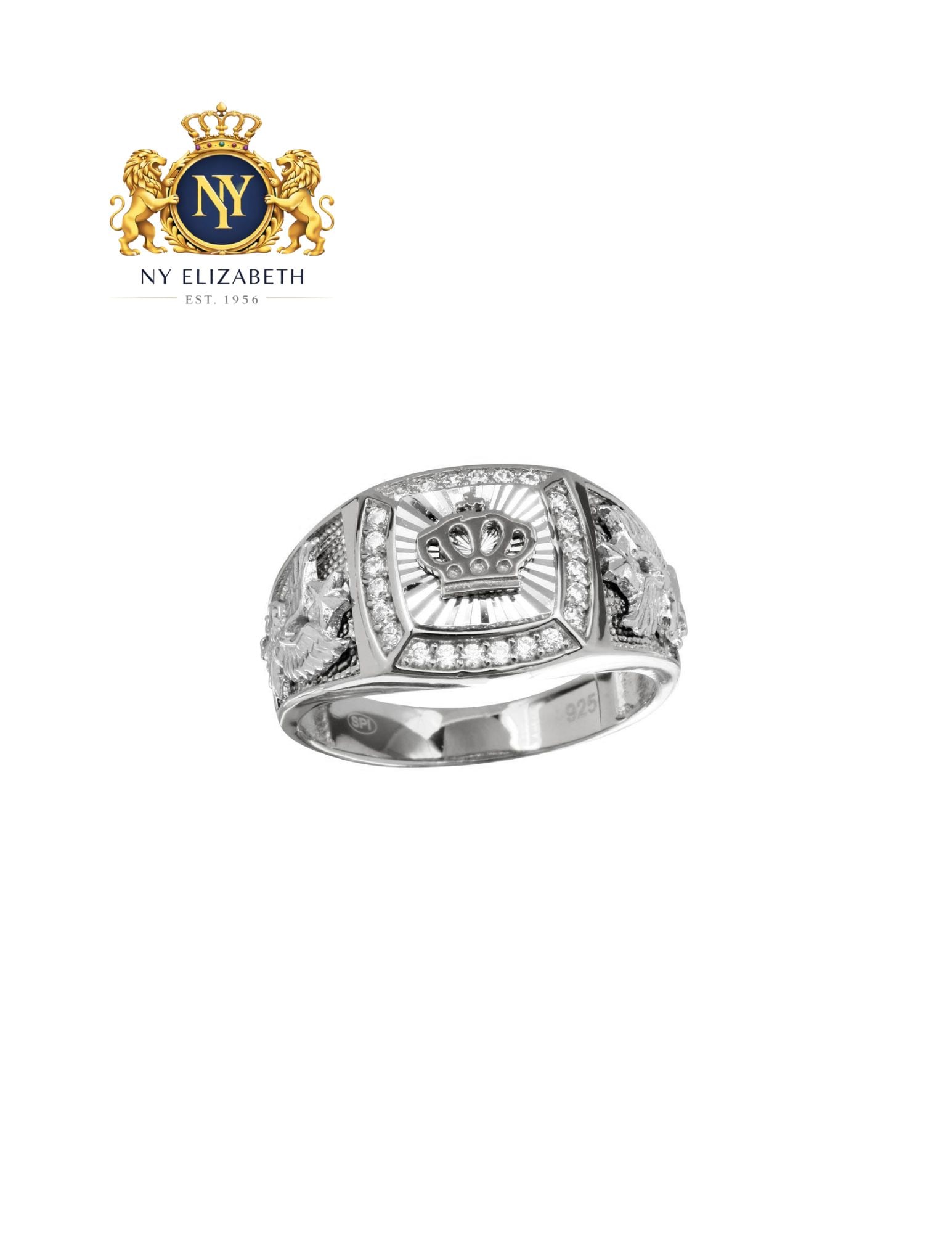 RHODIUM PLATED 925 STERLING SILVER MEN'S CROWN RING: Rhodium Plated 925 Sterling Silver Men's Crown Ring Metal: 927 Sterling Silver Plating: Nickel Free Rhodium Plated Stone: Cubic Zirconia Stones Ring Size:: 11 US Accessories: None Notice: When purc