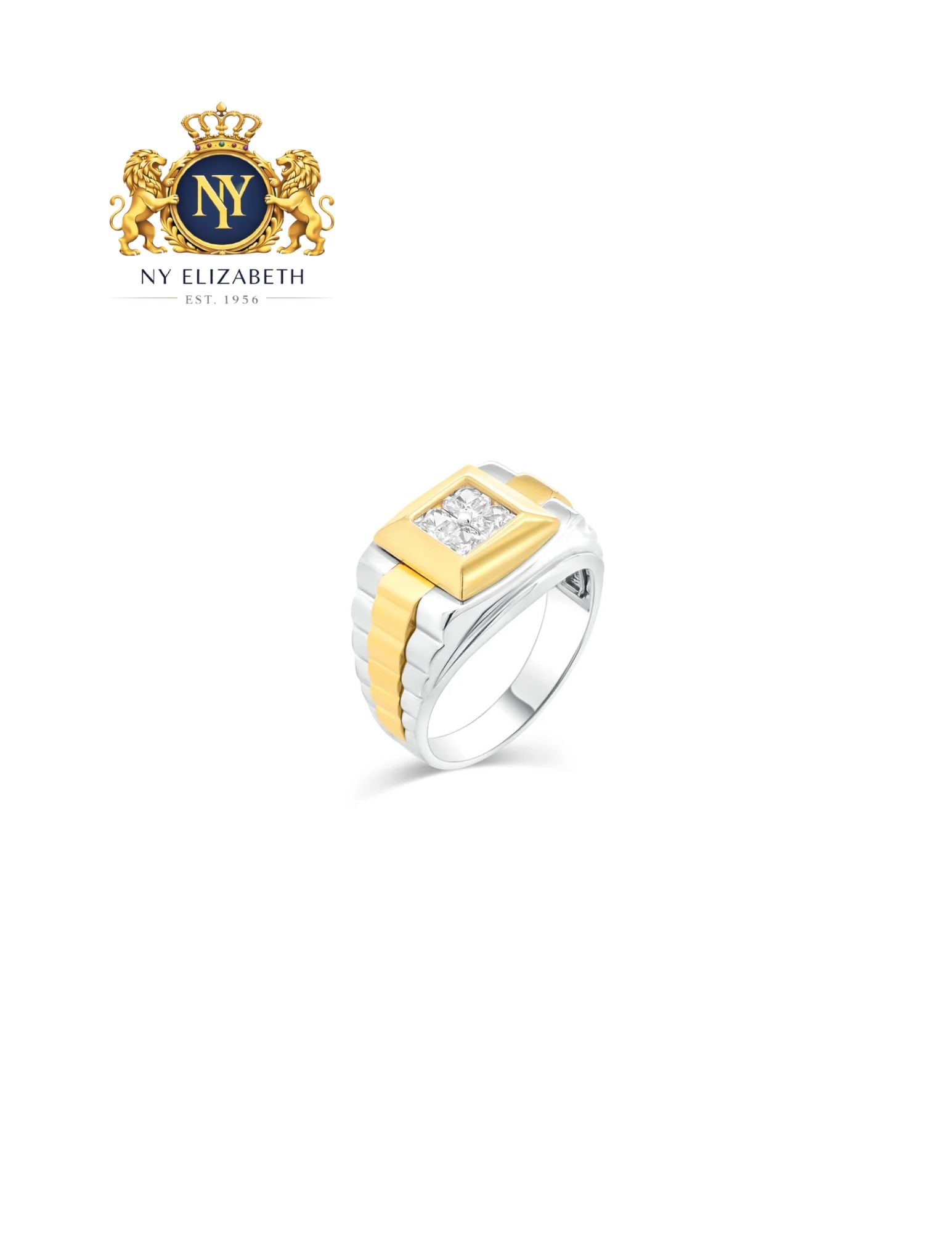 TWO-TONE PLATED 925 STERLING SILVER MEN'S STATEMENT RING: Two-Tone Plated 925 Sterling Silver Men's CZ Statement Ring Metal: 925 Sterling Silver Plating: Two Tone Plated Stone: Clear CZ Ring Size:: 8 US Accessories: None Notice: When purchasing pre-owned