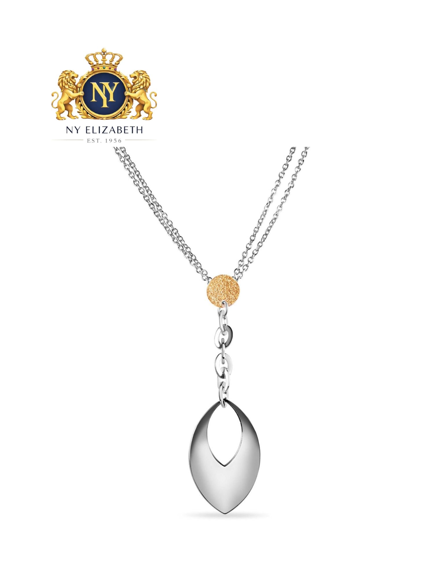 SILVER 925 RHODIUM AND GOLD PLATED NECKLACE: Silver 925 Rhodium and Gold Plated Necklace Metal: 925 Sterling Silver Plating: Nickel Free Rhodium Plated Dimensions: 18.8mm x 63.5mm Length: 16 + 2 Inches Extension Accessories: None Notice: When