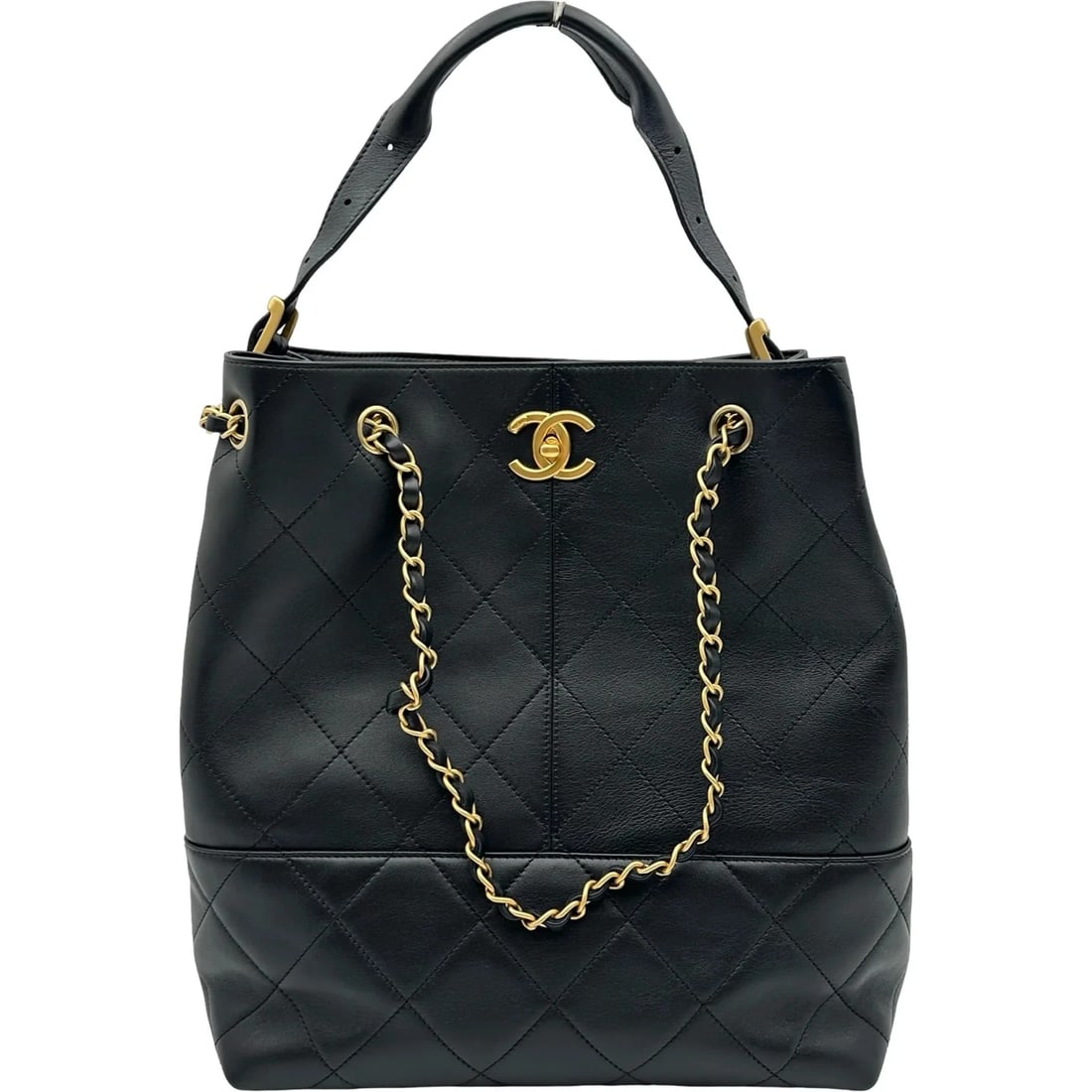 CHANEL MATELASSE BLACK GHW CALFSKIN SHOULDER BAG: CHANEL Matelasse Black GHW Calfskin Shoulder Bag Brand: CHANEL Type/Style: Shoulder Bag Material: Calfskin Color: Black / GD Hardware Size: W: 26.5cm / H: 31cm / D: 11cm Accessories: None Accessories