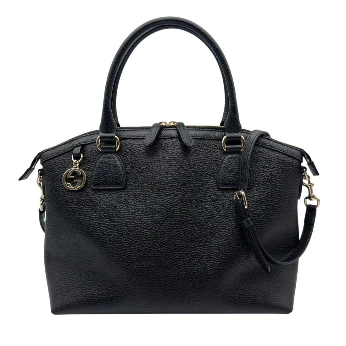 GUCCI INTERLOCKING G BLACK SHOULDER BAG: GUCCI Interlocking G Black Shoulder Bag Brand: GUCCI Type/Style: Shoulder Bag Material: Leather Color: black Size: W: 33-39cm / H: 24cm / D: 15cm Accessories: None Accessories Notice: When purchasing