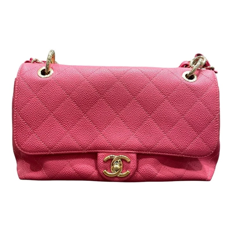 CHANEL FLAP BAG PINK X GHW SOFT CAVIAR SHOULDER BAG: CHANEL Flap Bag Pink x GHW Soft Caviar Shoulder Bag Brand: CHANEL Type/Style: Shoulder Bag Material: Soft Caviar Color: Pink x / GD Hardware Size: W: 25cm / H: 15cm / D: 10cm Accessories: None