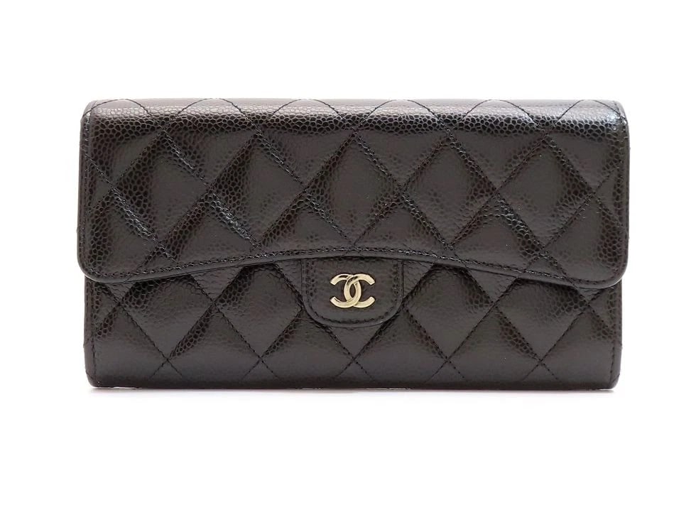 CHANEL CAVIAR SKIN SHW BLACK MATELASSE: Chanel Caviar Skin SHW Black Matelasse Brand: CHANEL Type/Style: Wallet Material: Caviar Skin Black Color: Black Size: D 19.5cm x H 10cm x G 2.5cm Accessories: None Accessories Notice: When