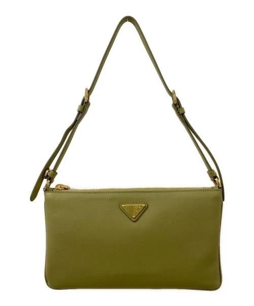 PRADA LEATHER SHOULDER POUCH: PRADA Leather Shoulder Pouch Brand: PRADA Type/Style: Shoulder Bag Material: Leather Color: Olive Green Size: H:14cm / W:24cm Accessories: None Accessories Notice: When purchasing pre-owne