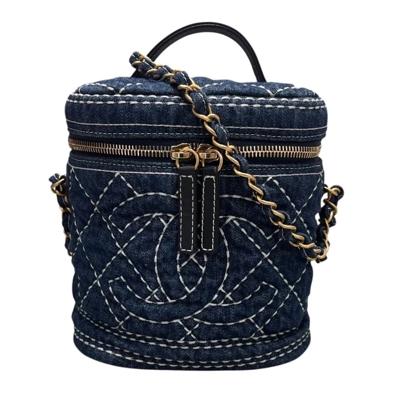CHANEL DENIM CHAIN VANITY BAG: CHANEL Denim Chain Vanity Bag Brand: CHANEL Type/Style: Shoulder Bag Material: Denim Color: Blue // GD Hardware Size: W: 17cm / H: 16.5cm / D: 12.5cm Accessories: None Accessories Notice: When