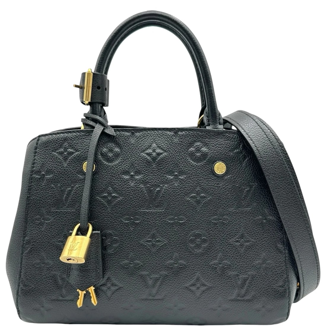 LOUIS VUITTON MONTAIGNE BB BLACK MONOGRAM EMPREINTE: LOUIS VUITTON Montaigne BB Black Monogram Empreinte Brand: LOUIS VUITTON Type/Style: Handbag Material: Monogram Empreinte Color: black Size: W: 24.5cm / H: 20cm / D: 10cm Accessories: None