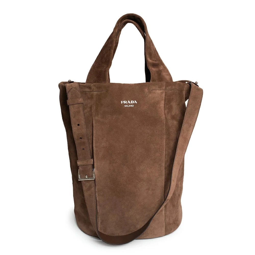 PRADA TOTE CAFFE SHOULDER BAG: PRADA Tote CAFFE Shoulder Bag Brand: PRADA Type/Style: Shoulder Bag Material: Suede Color: Caffe (Cafe Brown) Size: W: 38cm x 30cm x H: 39cm x D: 22cm Accessories: None Accessories Notice: When