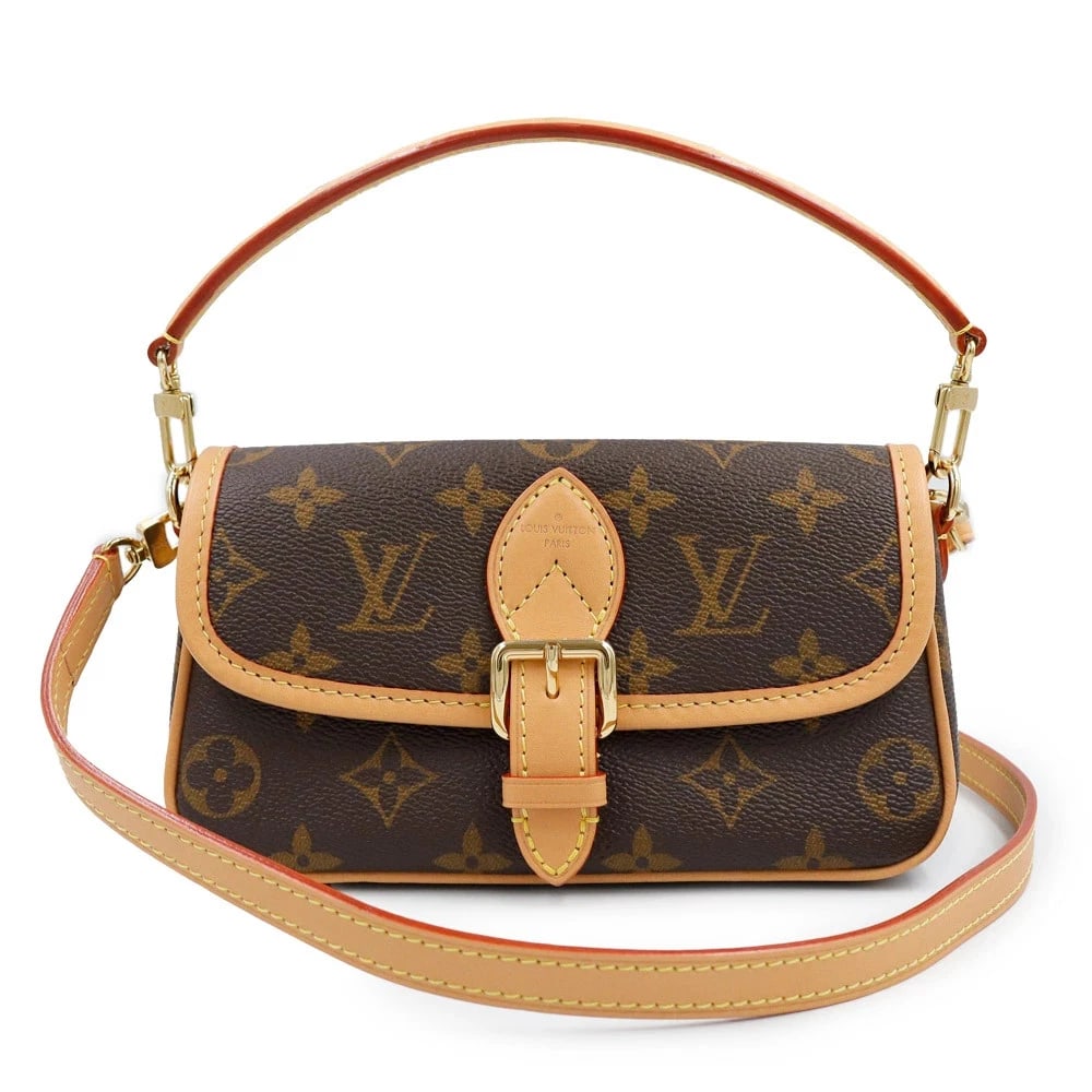 LOUIS VUITTON NANO DIANE MONOGRAM: LOUIS VUITTON Nano Diane Monogram Brand: LOUIS VUITTON Type/Style: Handbag Material: Monogram / Natural Leather Color: Brown Size: W: 19cm x H: 10.5cm x D: 6cm Accessories: None Accessorie
