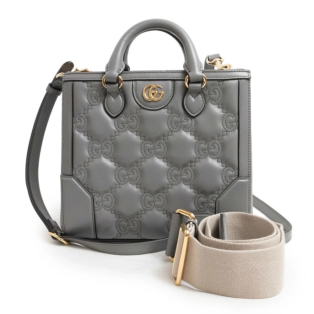 GUCCI MINI TOP HANDLE BAG: GUCCI Mini Top Handle Bag Brand: GUCCI Type/Style: Handbag Material: Gg Matelasse Color: Gray Size: W: 23.5cm x H: 21cm x D: 10cm Accessories: None Accessories Notice: When purchasing pre-owned