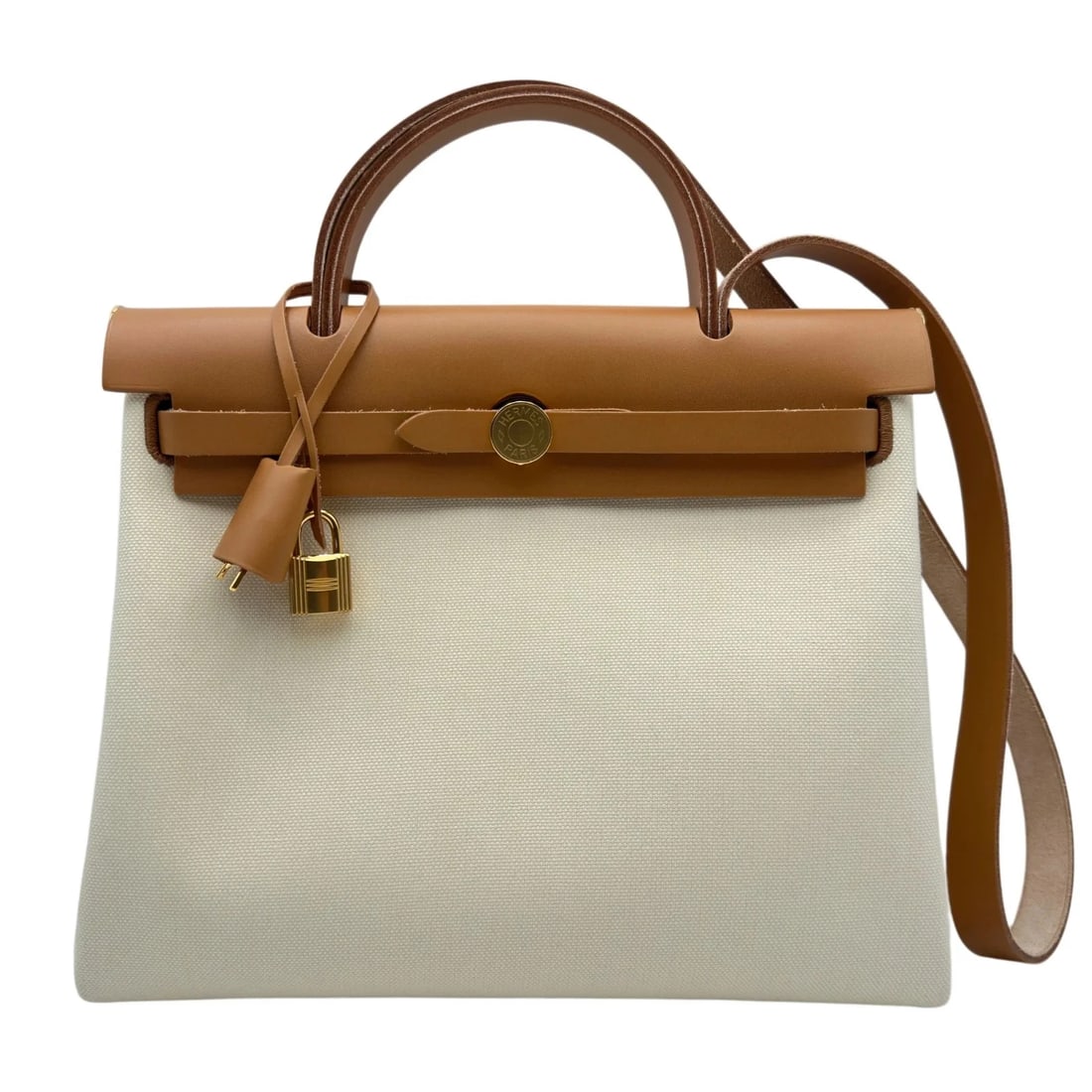 HERMES BEIGE/NATURAL GHW TOILE/HUNTER SHOULDER BAG: HERMES Beige/Natural GHW Toile/Hunter Shoulder Bag Brand: HERMES Type/Style: Shoulder Bag Material: Toile/Hunter Color: Beige/Natural / GD Hardware Size: W: 30.0cm / H: 24.0cm / D: 10.5cm