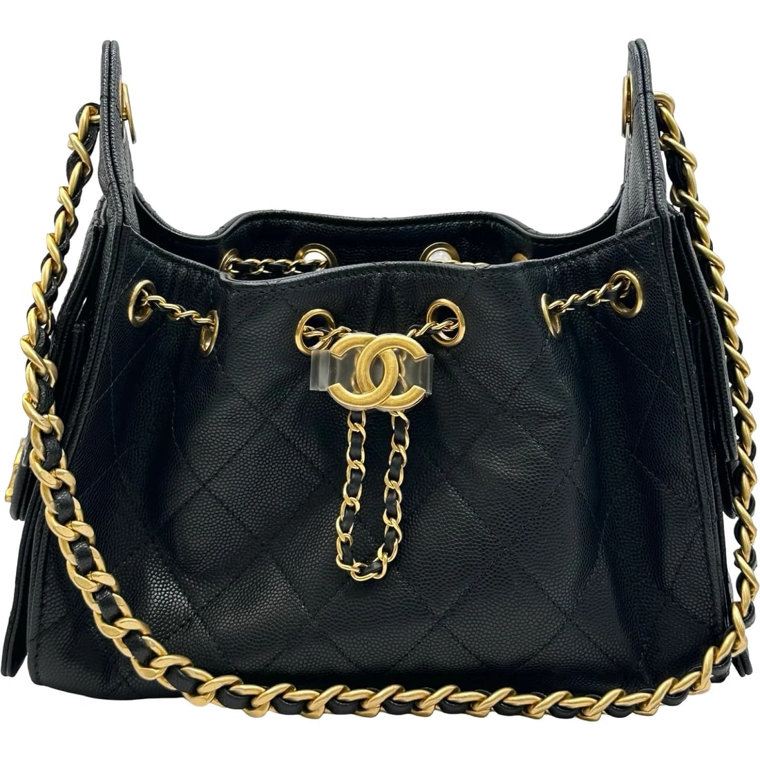 CHANEL BLACK GHW SOFT CAVIAR SKIN SHOULDER BAG (1 of 5)