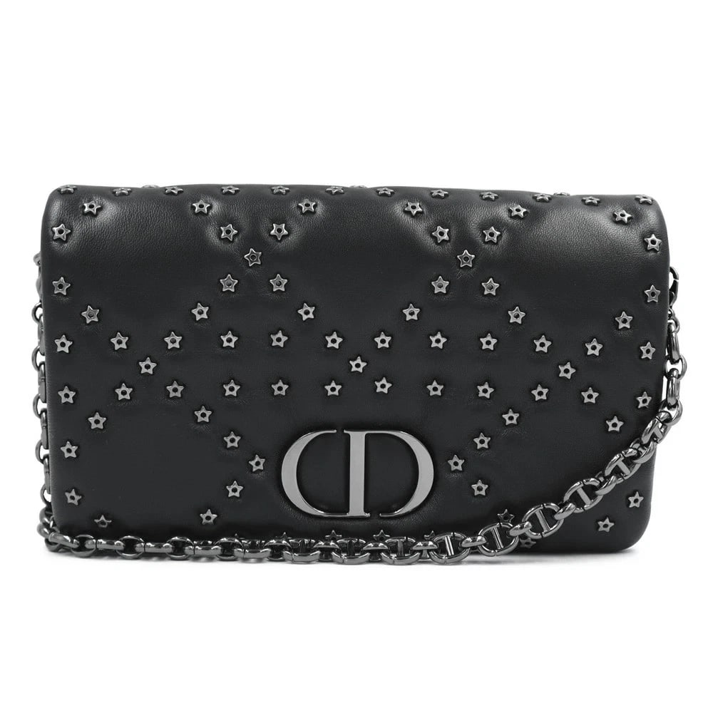 CHRISTIAN DIOR CARO MINI BAG STAR BLACK SHOULDER BAG: Christian Dior Caro Mini Bag Star Black Shoulder Bag Brand: Christian Dior Type/Style: Shoulder Bag Material: Calfskin (Cowhide) Color: Black Size: W: 20cm x H: 13cm x D: 3.5cm Accessories: None