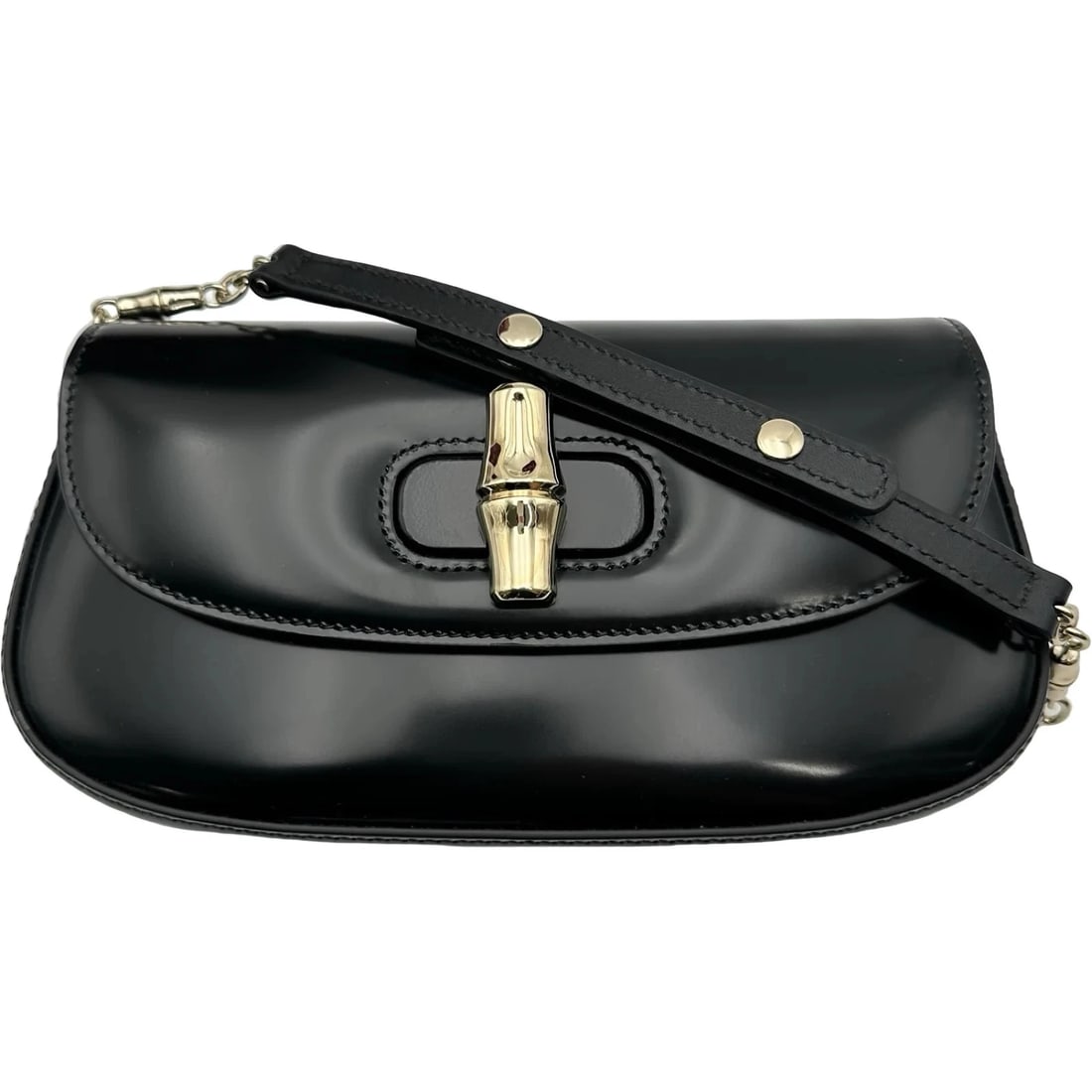 GUCCI BAMBOO NIGHT BAG BLACK SHOULDER BAG: GUCCI Bamboo Night Bag Black Shoulder Bag Brand: GUCCI Type/Style: Shoulder Bag Material: Leather Color: black Size: W: 21cm / H: 11cm / D: 3.5cm Accessories: None Accessories Notice: When purchasing