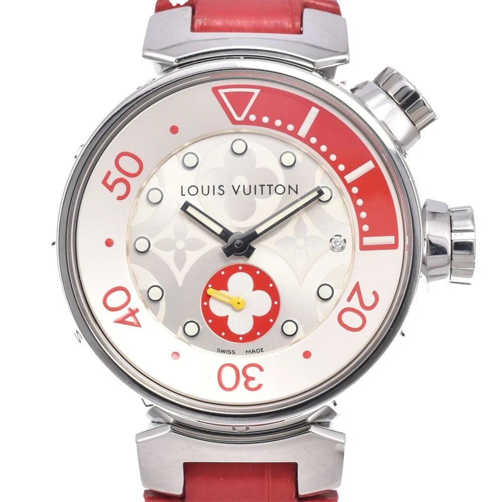 LOUIS VUITTON TAMBOUR DIAMOND SILVER DIAL QUARTZ LADIES WATCH: Louis Vuitton Tambour Diamond Silver Dial Quartz Ladies Watch Brand: LOUIS VUITTON Type/Style: Wristwatch Material: Band Material leather, Case Material Stainless Steel Color: Case Color Silver, Band