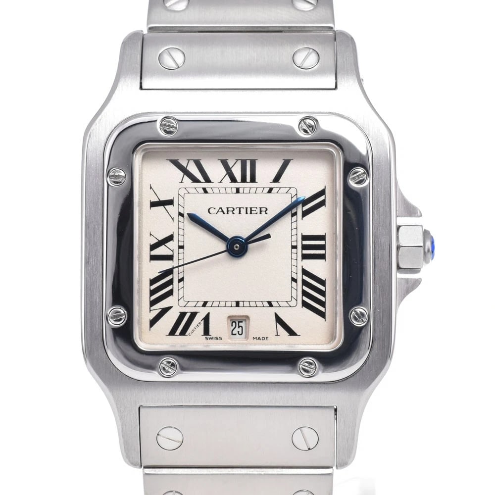 CARTIER SANTOSGALBE LM DATE QUARTZ WATCH: Cartier Santosgalbe Lm Date Quartz Watch Brand: CARTIER Type/Style: Wristwatch Material: Band Material Stainless Steel, Case Material Stainless Steel Color: Case Color Silver, Band Color Silver, Dial 