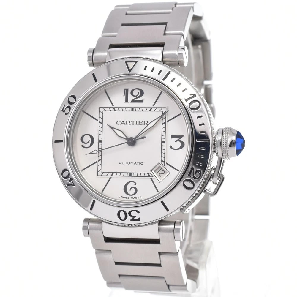 CARTIER PACHA SEA TIMER DATE WHITE DIAL AUTOMATIC WATCH: Cartier Pacha Sea Timer Date White Dial Automatic Watch Brand: CARTIER Type/Style: Wristwatch Material: Band Material Stainless Steel, Case Material Stainless Steel Color: Case Color Silver, Band