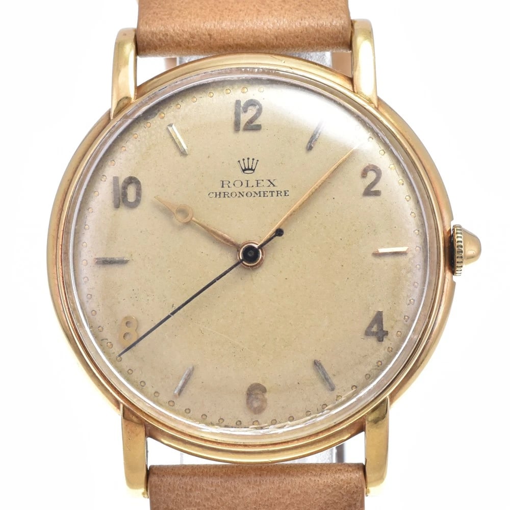 ROLEX K18YG / LEATHER SILVER DIAL HAND WINDING WATCH: Rolex K18Yg / Leather Silver Dial Hand Winding Watch Brand: ROLEX Type/Style: Wristwatch Material: Band Material leather, Case Material K18YG Color: Case Color gold, Band Color Brown, Dial Color