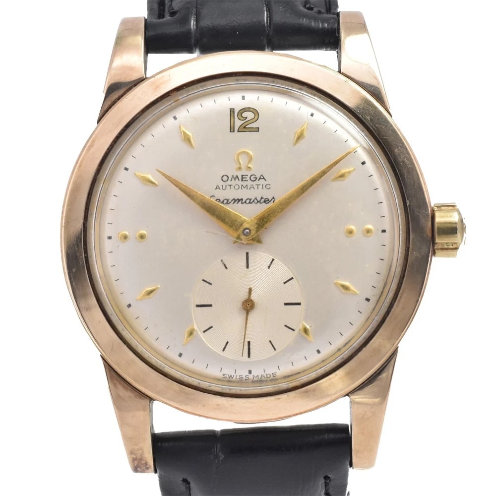 OMEGA SEAMASTER HALF-ROTOR AUTOMATIC WATCH: Omega Seamaster Half-Rotor Automatic Watch Brand: OMEGA Type/Style: Wristwatch Material: Band Material leather, Case Material Gold Plated Color: Case Color gold, Band Color black, Dial Color Silver Si