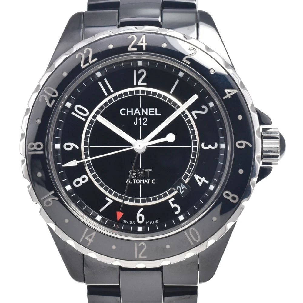 CHANEL J12 GMT BLACK DIAL AUTOMATIC WATCH: Chanel J12 Gmt Black Dial Automatic Watch Brand: CHANEL Type/Style: Wristwatch Material: Band Material Ceramic / Stainless Steel, Case Material Ceramic / Stainless Steel Color: Case Color black, Band