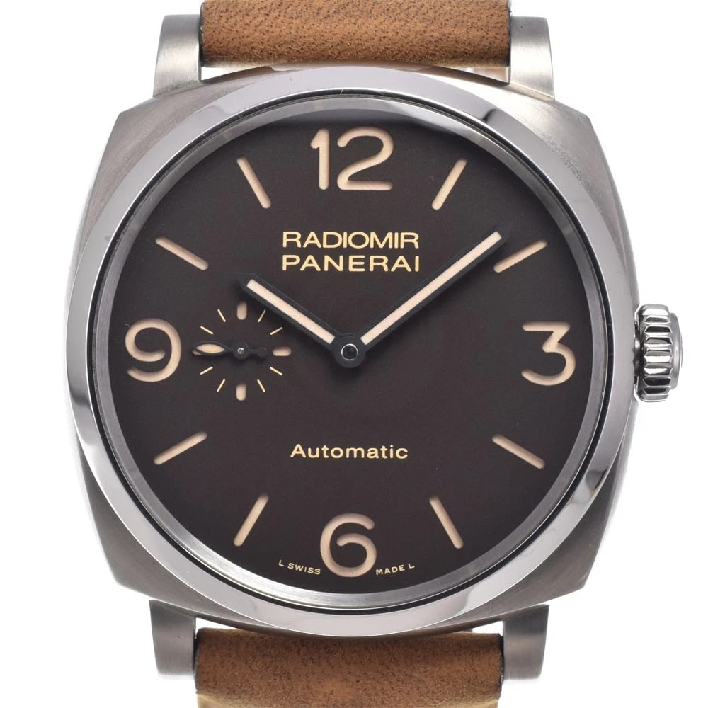 PANERAI RADIO MEAL AUTOMATIC WATCH: Panerai Radio Meal Automatic Watch Brand: PANERAI Type/Style: Wristwatch Material: Band Material leather, Case Material titanium Color: Case Color Silver, Band Color Brown, Dial Color Brown Size: