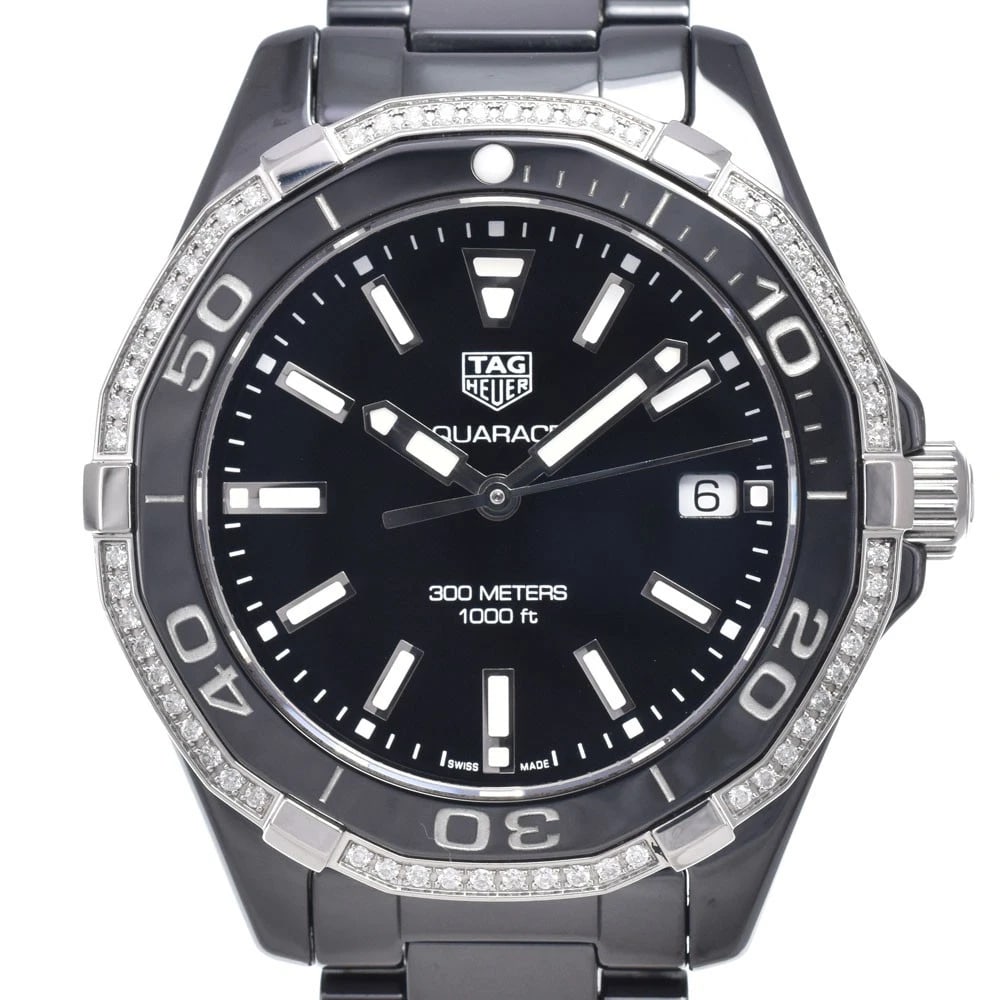 TAG HEUER AQUA RACER DIAMOND BLACK DIAL QUARTZ WATCH: Tag Heuer Aqua Racer Diamond Black Dial Quartz Watch Brand: TAG HEUER Type/Style: Wristwatch Material: Band Material Ceramic / Stainless Steel, Case Material Ceramic / Stainless Steel Color: Case