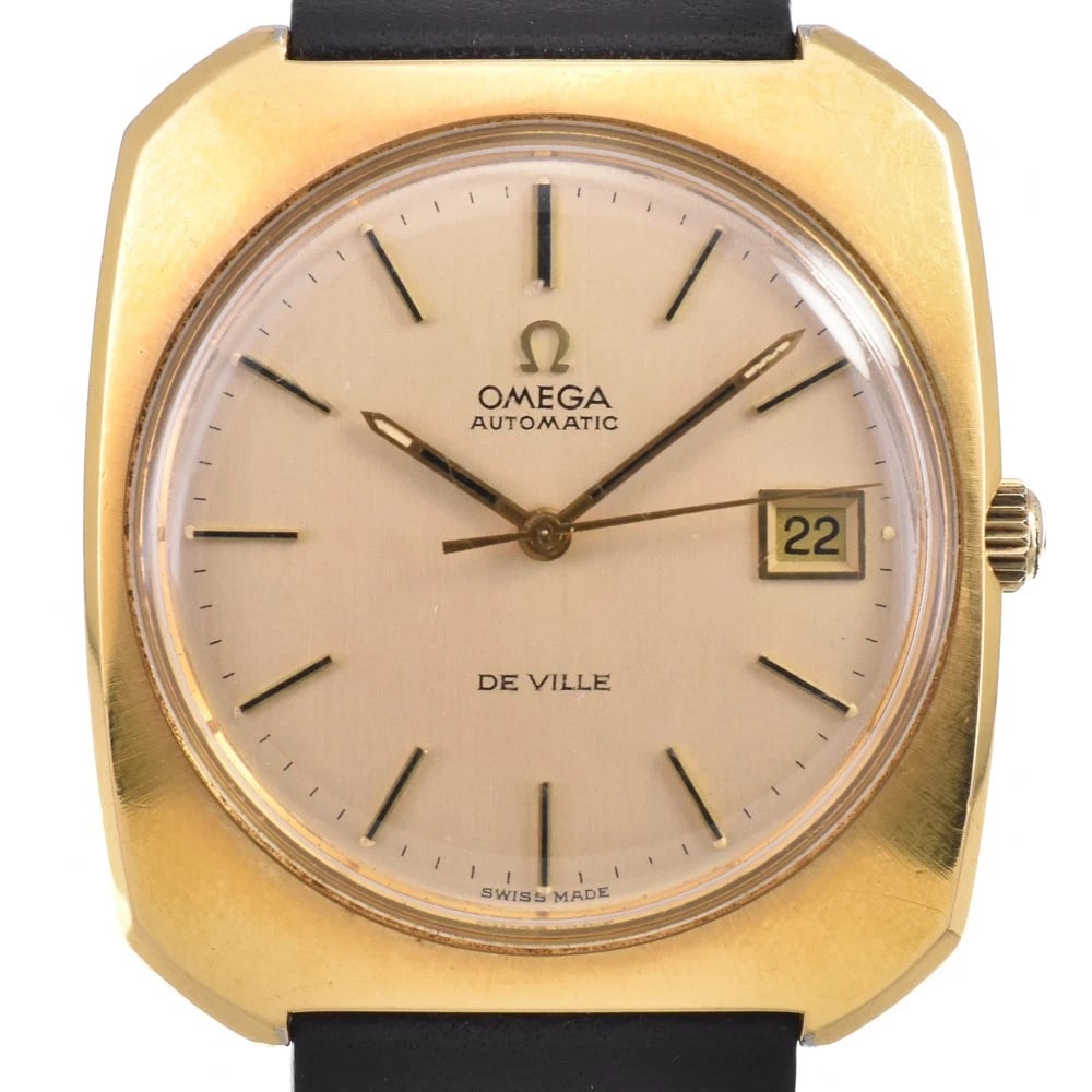 OMEGA DE VILLE TOOL DATE IVORY DIAL AUTOMATIC WATCH: Omega De Ville Tool Date Ivory Dial Automatic Watch Brand: OMEGA Type/Style: Wristwatch Material: Band Material leather, Case Material Gold Plated Color: Case Color gold, Band Color black, Dial Color
