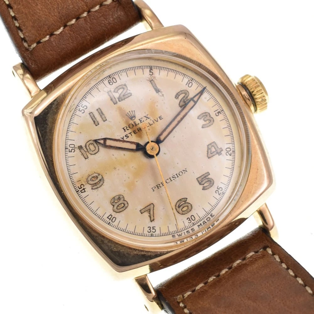 ROLEX OYSTER HAND WINDING BOY'S WATCH: Rolex Oyster Hand Winding Boy'S Watch Brand: ROLEX Type/Style: Wristwatch Material: Band Material leather, Case Material Gold Plated Color: Case Color Champagne Gold, Band Color Brown, Dial Color Silv