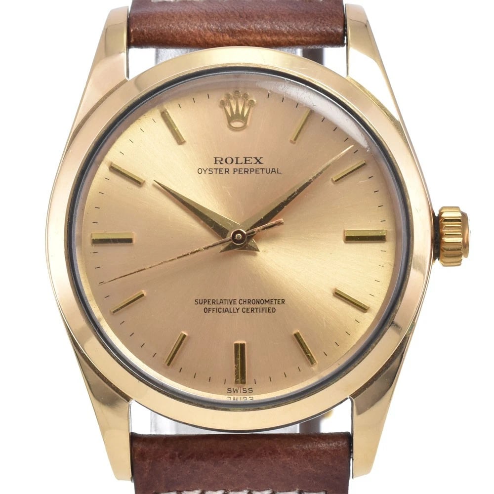 ROLEX OYSTER PERPETUAL CAP GOLD AUTOMATIC WATCH: Rolex Oyster Perpetual Cap Gold Automatic Watch Brand: ROLEX Type/Style: Wristwatch Material: Band Material leather, Case Material Gold Plated Color: Case Color gold, Band Color Brown, Dial Color