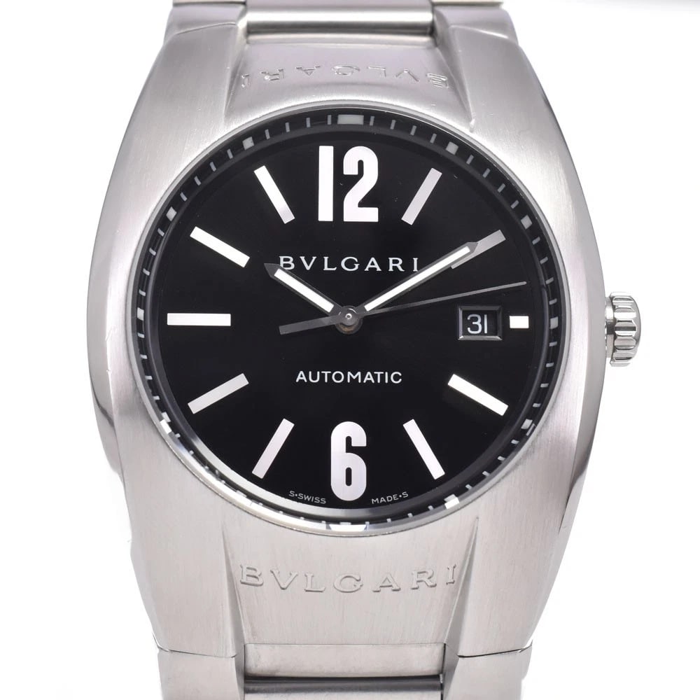 BVLGARI ELGON BLACK DIAL AUTOMATIC WATCH: Bvlgari Elgon Black Dial Automatic Watch Brand: BVLGARI Type/Style: Wristwatch Material: Band Material Stainless Steel, Case Material Stainless Steel Color: Case Color Silver, Band Color Silver, Dial