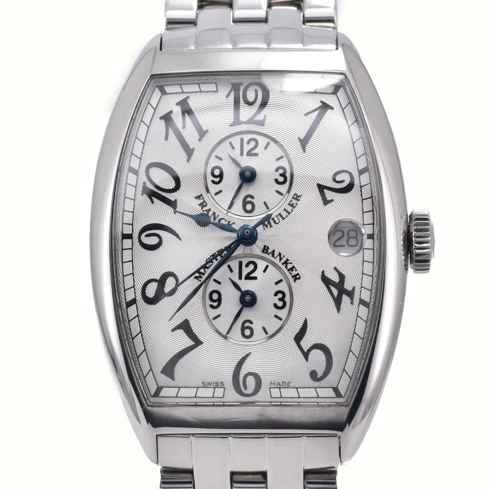 FRANCK MULLER MASTER BUNKER 3 TIME ZONE AUTOMATIC WATCH: Franck Muller Master Bunker 3 Time Zone Automatic Watch Brand: FRANCK MULLER Type/Style: Wristwatch Material: Band Material Stainless Steel, Case Material Stainless Steel Color: Case Color Silver, Ban