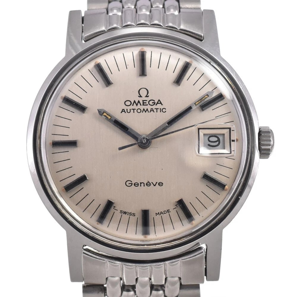 OMEGA GENEVA AUTOMATIC WATCH: Omega Geneva Automatic Watch Brand: OMEGA Type/Style: Wristwatch Material: Band Material Stainless Steel, Case Material Stainless Steel Color: Case Color Silver, Band Color Silver, Dial Color Silver